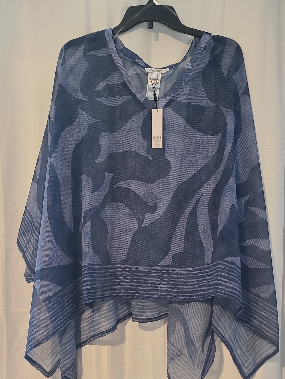 Women's Chico's Chiffon Cool Abstract Poncho in Blue